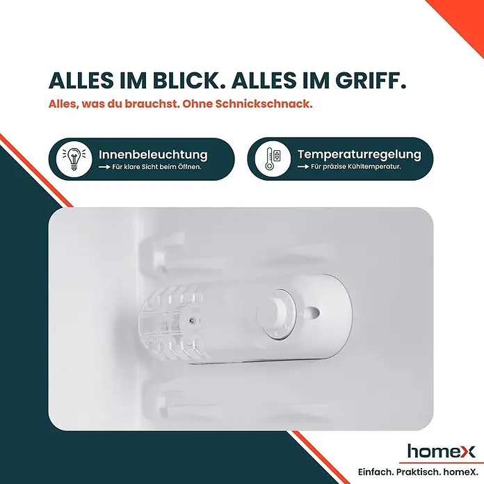 homeX Vollraumkühlschrank CS0881-B - Nutzinhalt Gesamt: 90 l, 44,5 cm x 475 mm x 850 mm, Schwarz