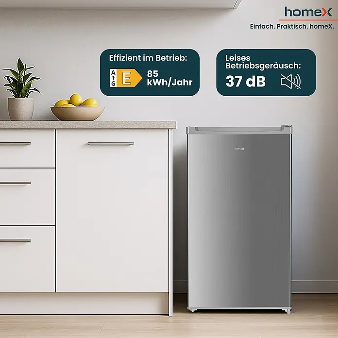 homeX Vollraumkühlschrank CS0881-S - Nutzinhalt Gesamt: 90 l, 44,5 cm x 475 mm x 850 mm, Silber