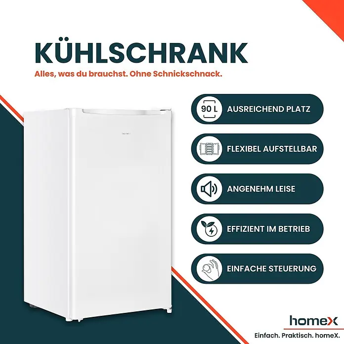 homeX Vollraumkühlschrank CS0881-W - Nutzinhalt Gesamt: 90 l, 44,5 cm x 475 mm x 850 mm, Weiß