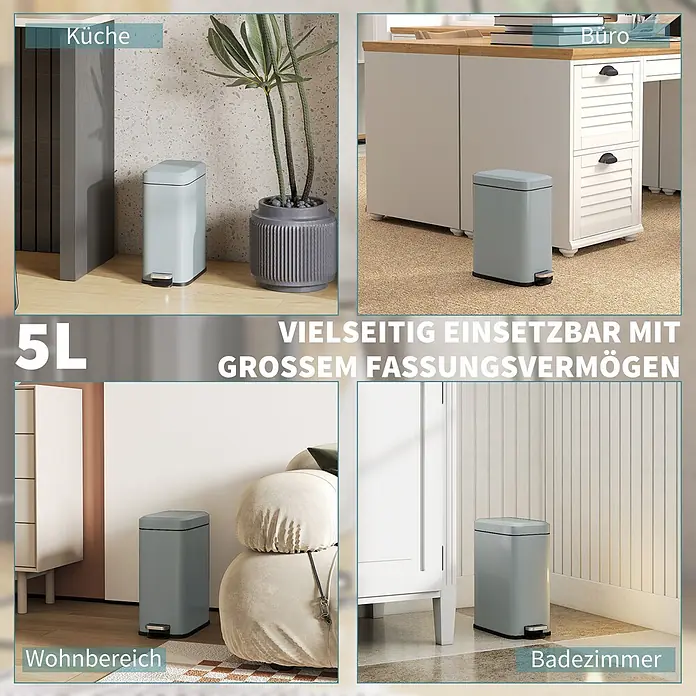 Homcom Kosmetikeimer mit Fußpedal - 5 l, Sonstiges, Grau