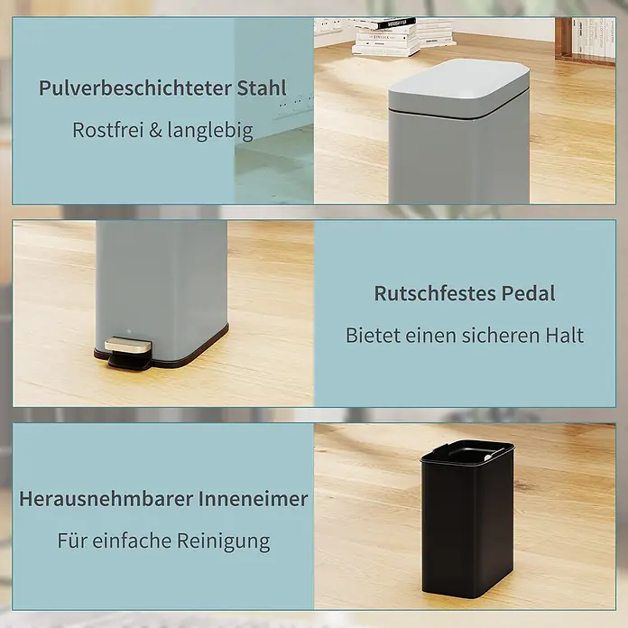 Homcom Kosmetikeimer mit Fußpedal - 5 l, Sonstiges, Grau