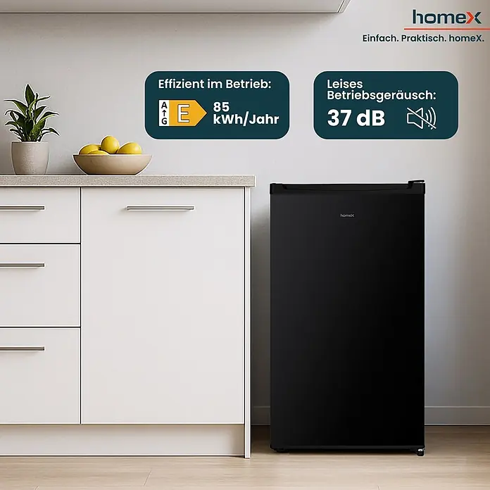 homeX Vollraumkühlschrank CS0881-B - Nutzinhalt Gesamt: 90 l, 44,5 cm x 475 mm x 850 mm, Schwarz