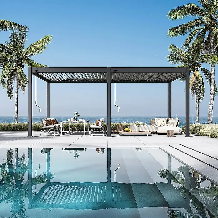 Weide Pergola WE-F-D-3060-ANT - B x T: 600 x 300 cm, Farbe Gestell: Graphitgrau, Metall