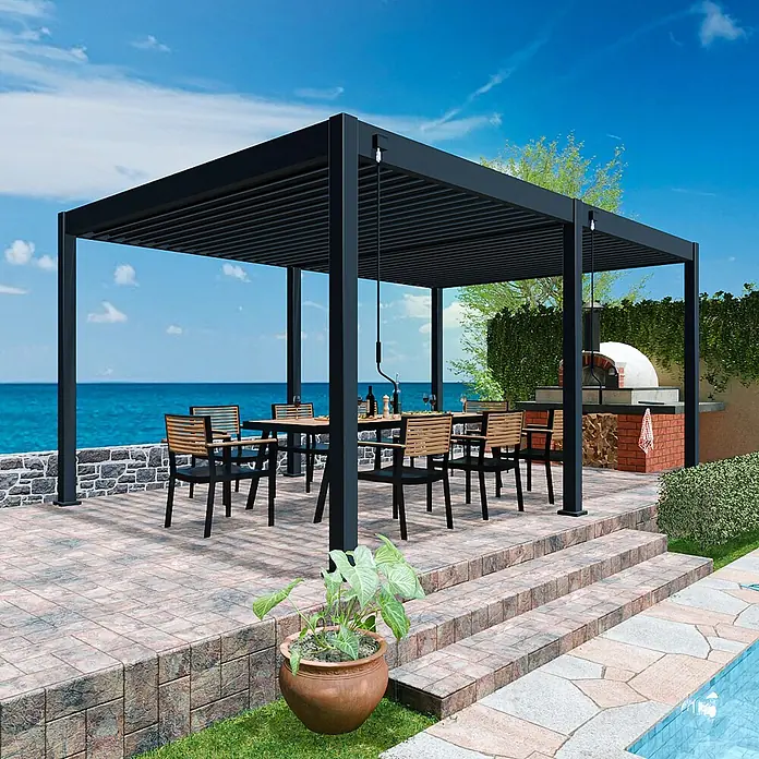 Weide Pergola WE-F-D-3060-ANT - B x T: 600 x 300 cm, Farbe Gestell: Graphitgrau, Metall