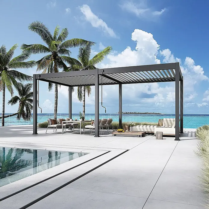 Weide Pergola WE-F-D-3060-ANT - B x T: 600 x 300 cm, Farbe Gestell: Graphitgrau, Metall