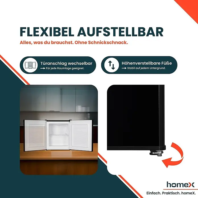 homeX Tiefkühlschrank FM1015-B - Nutzinhalt Gesamt: 33 l, 47 cm x 440 mm x 510 mm, Schwarz