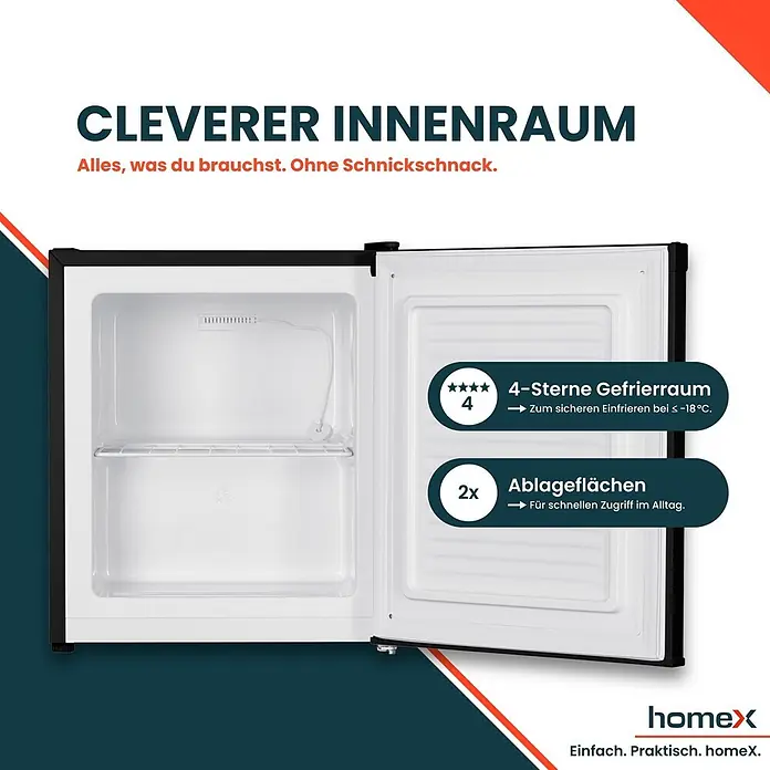 homeX Tiefkühlschrank FM1015-B - Nutzinhalt Gesamt: 33 l, 47 cm x 440 mm x 510 mm, Schwarz