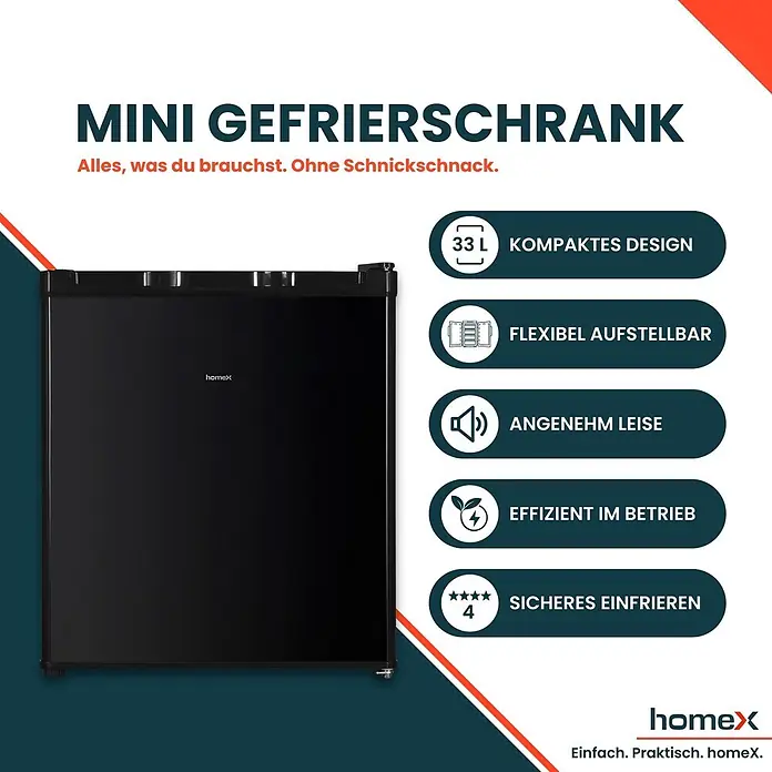 homeX Tiefkühlschrank FM1015-B - Nutzinhalt Gesamt: 33 l, 47 cm x 440 mm x 510 mm, Schwarz