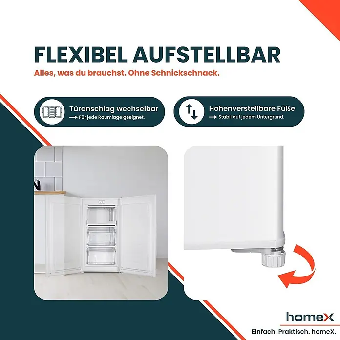 homeX Tiefkühlschrank FS1016-W - Nutzinhalt Gesamt: 60 l, 45 cm x 475 mm x 850 mm, Weiß
