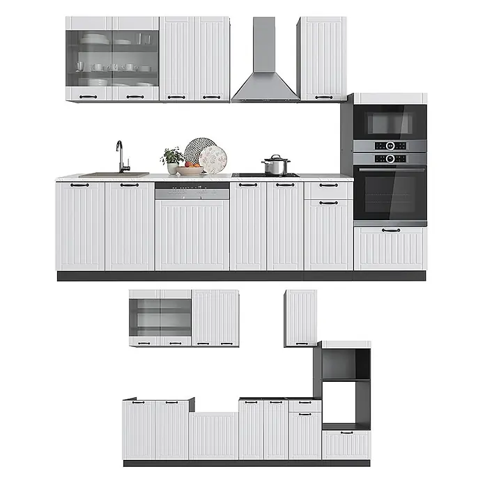 Vicco Küchenzeile Fame-Line Weiß Landhaus/Anthrazit mit Hochschrank, ohne Arbeitsplatte - Weiß Landhaus, Ohne Elektrogeräte