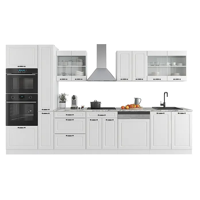 Vicco Küchenzeile R-Line Weiß Landhaus/Weiß mit Hochschrank, ohne Arbeitsplatte - Weiß Landhaus, Ohne Elektrogeräte