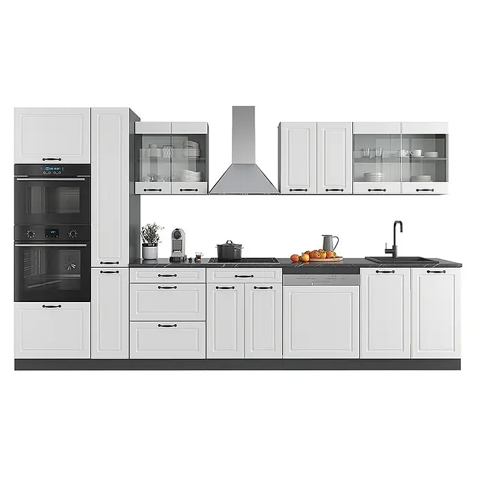 Vicco Küchenzeile R-Line Weiß Landhaus/Anthrazit mit Hochschrank, ohne Arbeitsplatte - Weiß Landhaus, Ohne Elektrogeräte