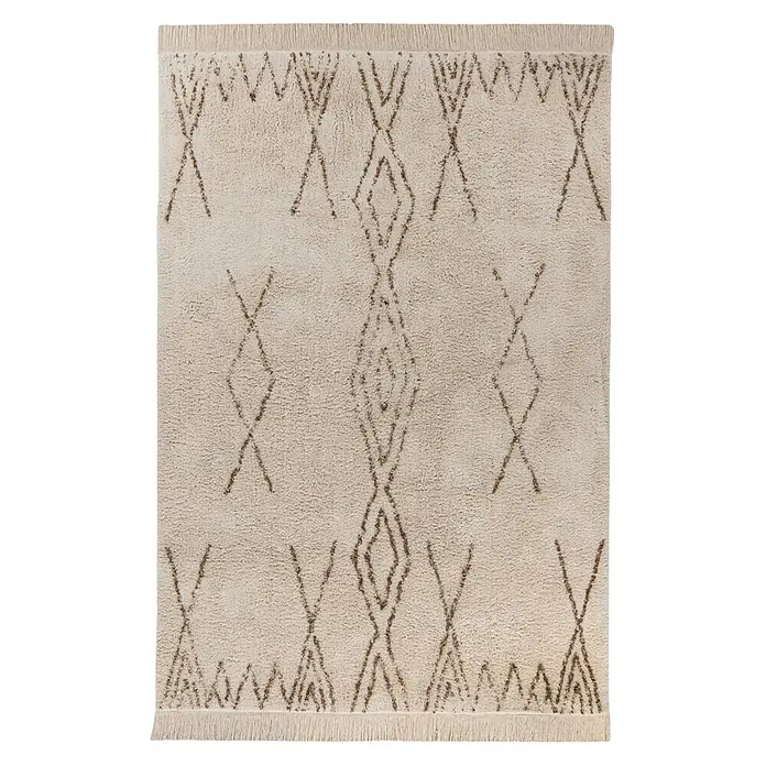 Kayoom Fransenteppich Alena 125 - Creme/Braun, 170 x 120 cm, 100 % Baumwolle - Draufsicht