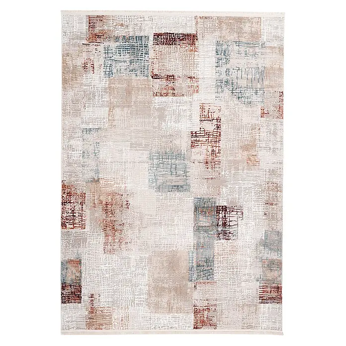 Kayoom Kurzflorteppich Akropolis 425 - Grau/Lachsrosa, 300 x 200 cm, 100 % Polyester - Draufsicht