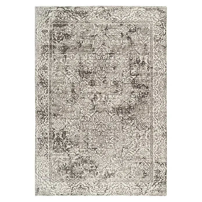 Kayoom Kurzflorteppich Davis 225 - Grau, 230 x 160 cm, 100 % Polyester - Distressed grauer und weißer Teppich mit traditionellem Muster.