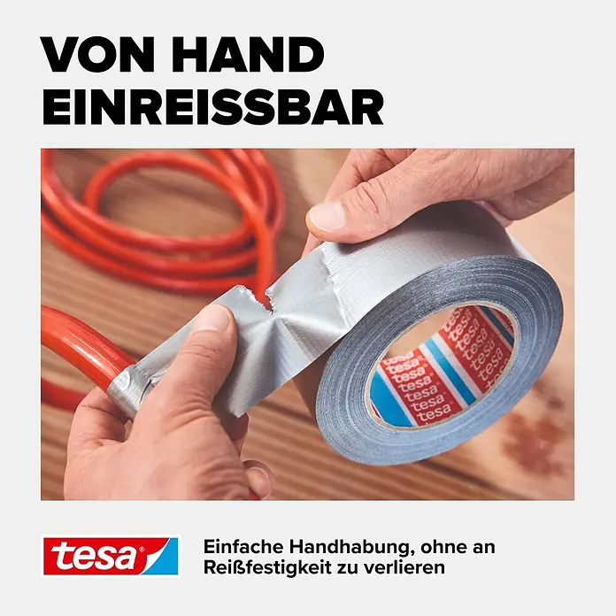 Tesa Extra Power Folienband Universal - Silber, 10 m x 50 mm - Informationsansicht