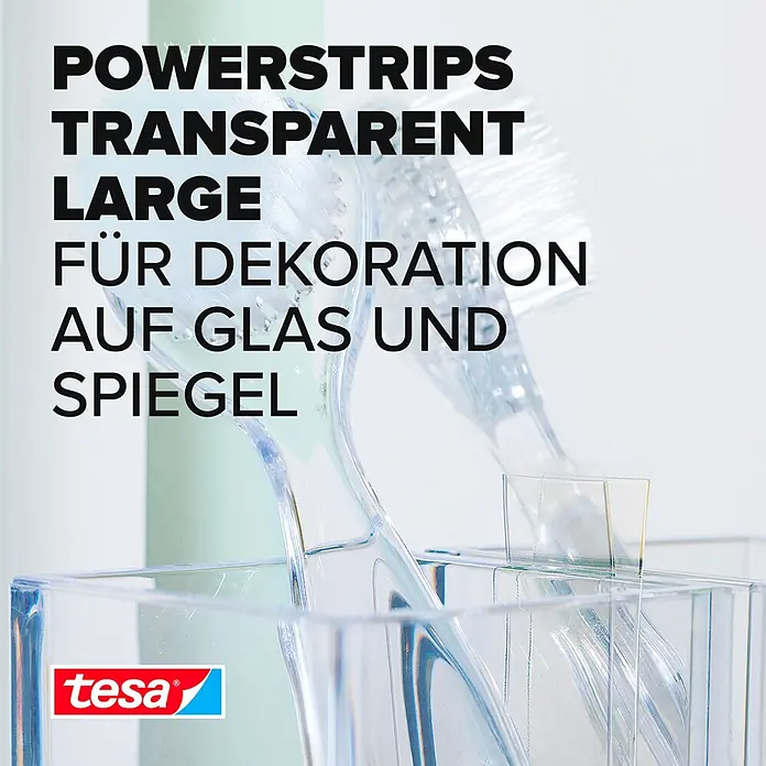 Tesa Powerstrips Selbstklebestrip Transparent Large - 8 Stk. - Informationsansicht