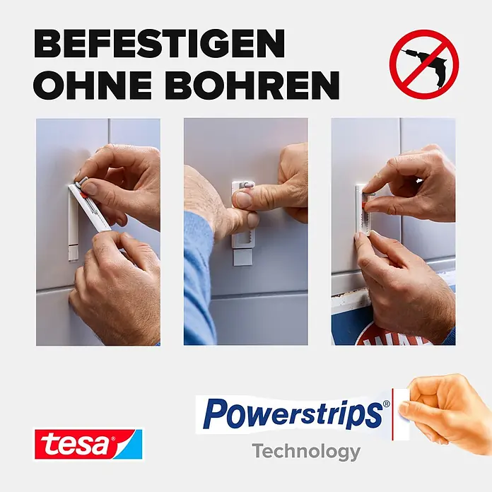 Tesa Verstellbare Klebeschraube - Geeignet für: Fliesen, Belastbarkeit: 3 kg, 2 Stk., Weiß - Informationsansicht