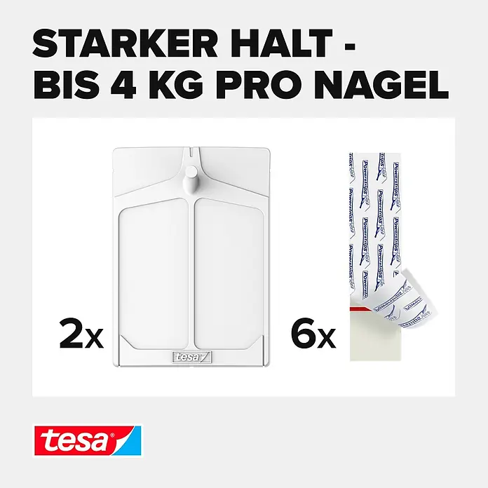 Tesa Klebenagel - Geeignet für: Fliesen, Belastbarkeit: 4 kg, 2 Stk., Weiß - Informationsansicht