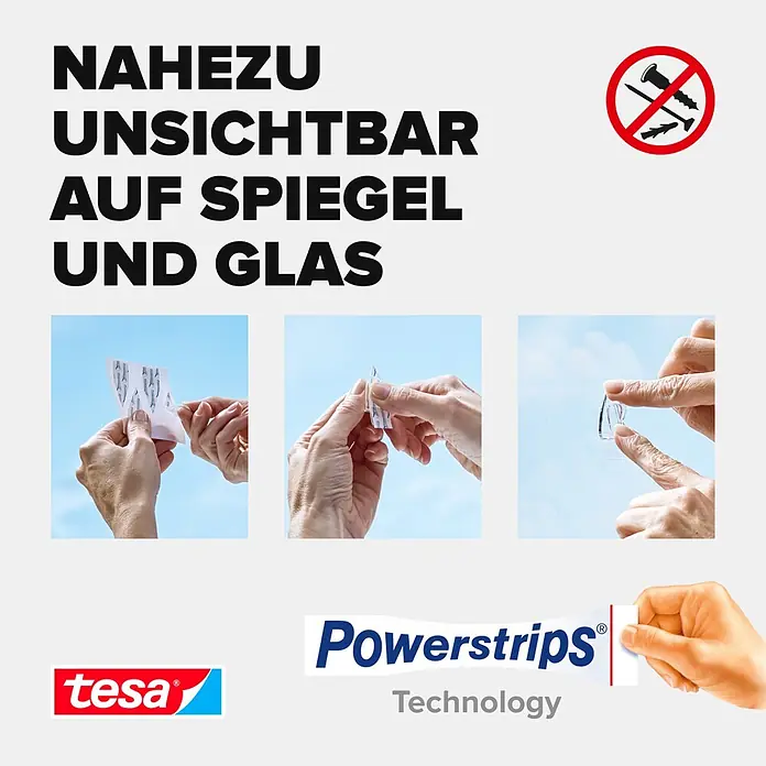 Tesa Klebestreifen - Geeignet für: Glas, Belastbarkeit: 0,2 kg, 16 Stk., Transparent - Informationsansicht