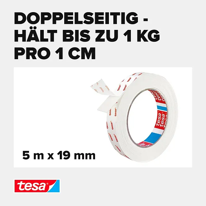 Tesa Powerbond Montageband für Tapete und Putz - L x B: 5 m x 19 mm - Informationsansicht