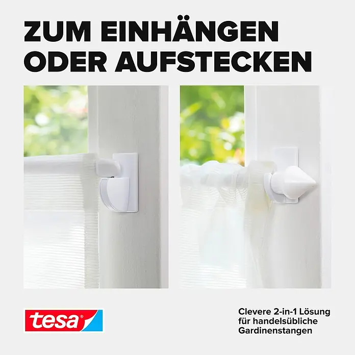 Tesa Powerstrips Gardinenhaken Vario - Weiß, Größe: S, 4 Stk. - Informationsansicht