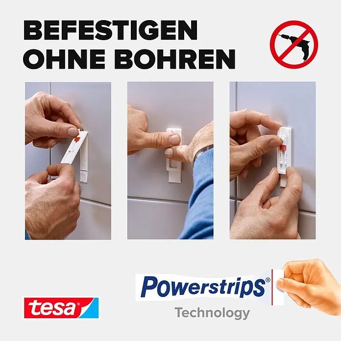 Tesa Verstellbarer Klebenagel - Geeignet für: Fliesen, Belastbarkeit: 3 kg, 2 Stk., Weiß - Informationsansicht