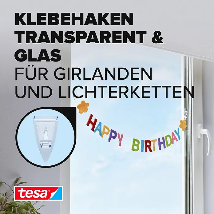 Tesa Klebehaken - Geeignet für: Glas, Belastbarkeit: 0,2 kg, 5 Stk., Transparent - Informationsansicht