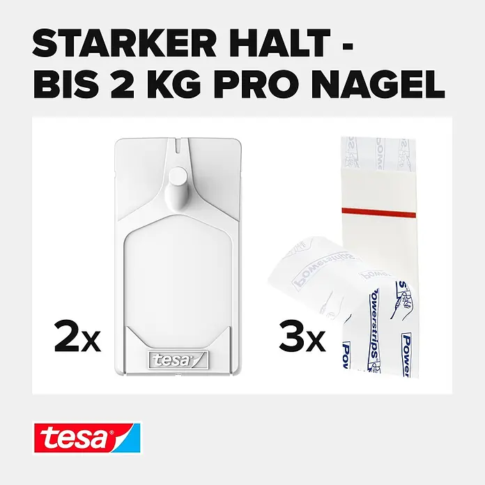 Tesa Klebenagel - Geeignet für: Fliesen, Belastbarkeit: 2 kg, 2 Stk., Weiß - Informationsansicht