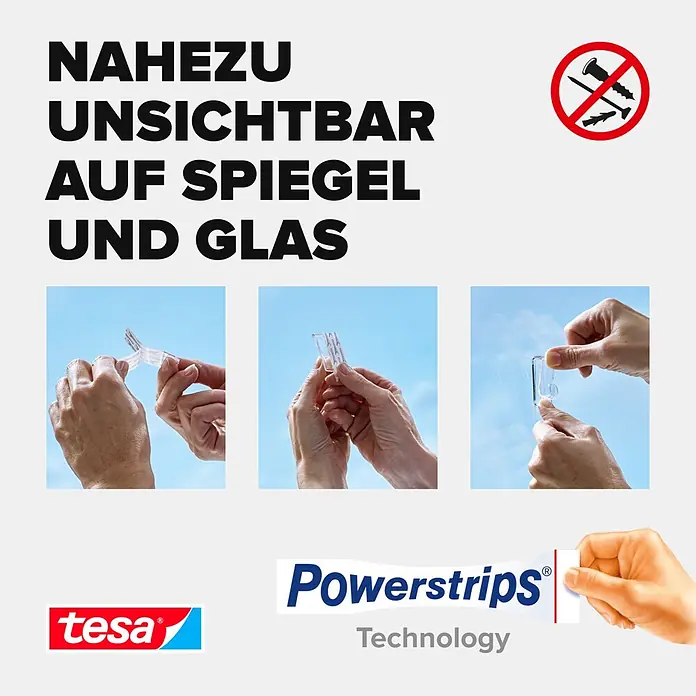 Tesa Klebestreifen - Geeignet für: Glas, Belastbarkeit: 1 kg, 8 Stk., Transparent - Informationsansicht
