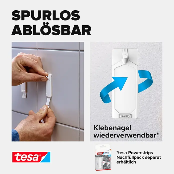 Tesa Klebenagel - Geeignet für: Fliesen, Belastbarkeit: 3 kg, 2 Stk., Weiß - Informationsansicht