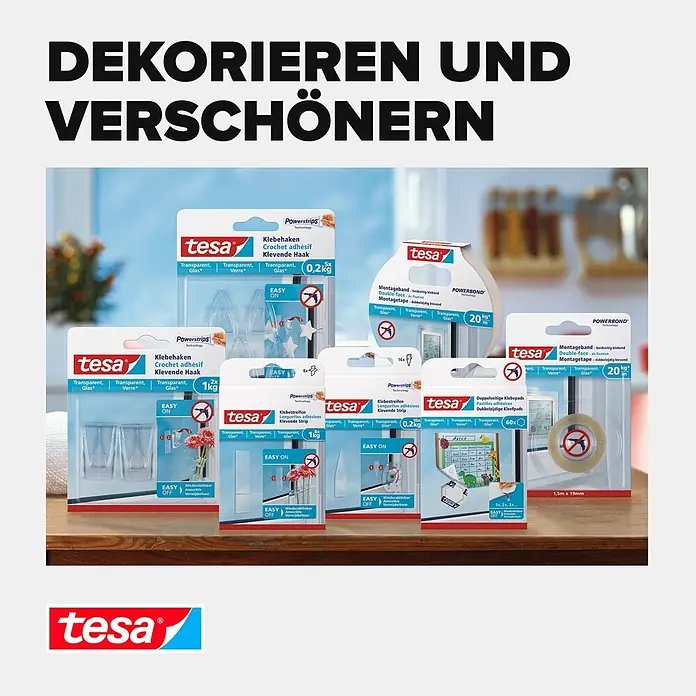 Tesa Klebehaken - Geeignet für: Glas, Belastbarkeit: 0,2 kg, 5 Stk., Transparent - Informationsansicht