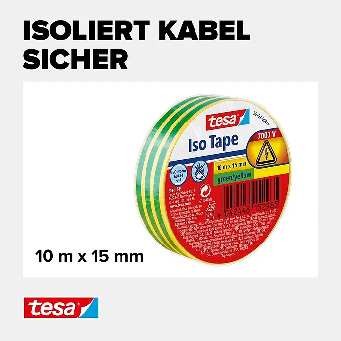 Tesa Isolierband Iso Tape - Gelb, 10 m x 15 mm - Informationsansicht