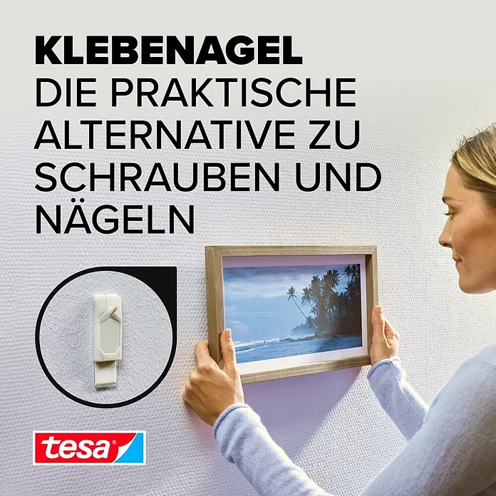 Tesa Klebenagel - Geeignet für: Tapeten, Belastbarkeit: 0,5 kg, 2 Stk., Weiß - Informationsansicht