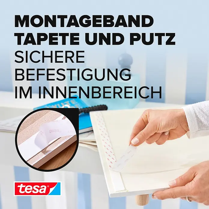 Tesa Montageband - Geeignet für: Tapeten, Belastbarkeit pro m: 10 kg, 1,5 m x 19 mm - Informationsansicht