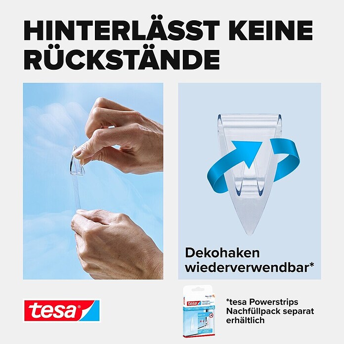 tesa Powerstrips Dekohaken (5 Stk., Transparent)