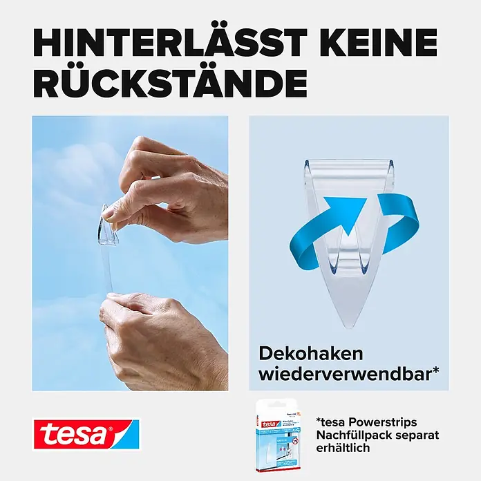 Tesa Klebehaken - Geeignet für: Glas, Belastbarkeit: 0,2 kg, 5 Stk., Transparent - Informationsansicht