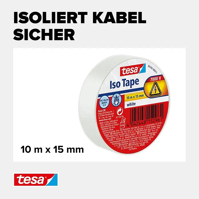Tesa Isolierband Iso Tape - Weiß, 10 m x 15 mm - Informationsansicht