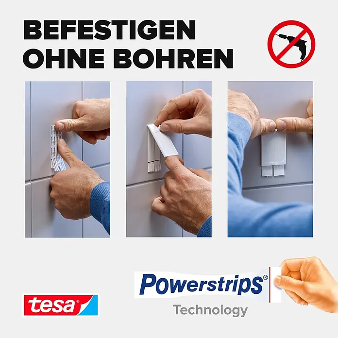 Tesa Klebenagel - Geeignet für: Fliesen, Belastbarkeit: 4 kg, 2 Stk., Weiß - Informationsansicht