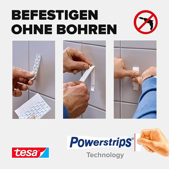 Tesa Klebenagel - Geeignet für: Fliesen, Belastbarkeit: 3 kg, 2 Stk., Weiß - Informationsansicht