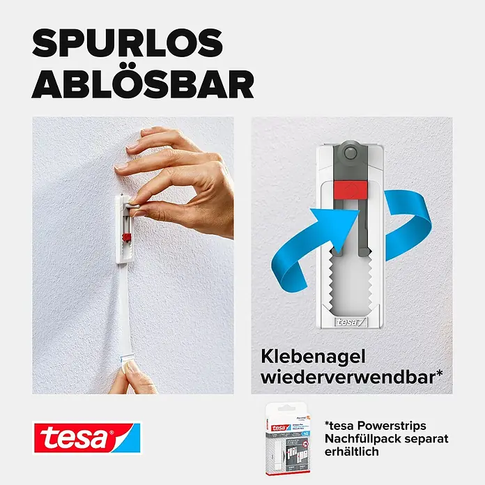 Tesa Verstellbare Klebeschraube - Geeignet für: Tapeten, Belastbarkeit: 1 kg, 2 Stk., Weiß - Informationsansicht