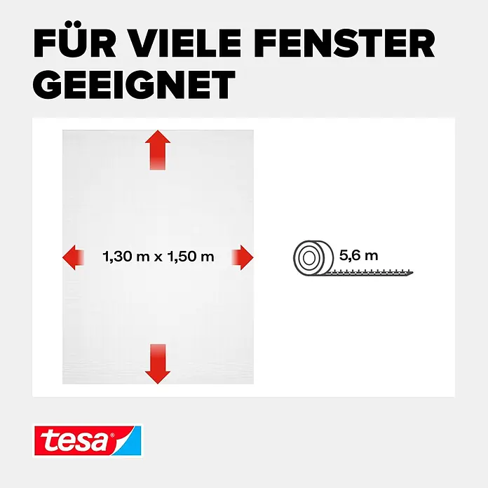 Tesa Insect Stop Insektenschutzfenster Klett - B x H: 130 x 150 cm, Montage Insektengitter: Ankletten, Farbe Netz: Weiß - Weißes Insektenschutzgewebe 1,30 x 1,50 m, dazu eine 5,6 m Rolle Befestigungsband. Für viele Fenster geeignet.