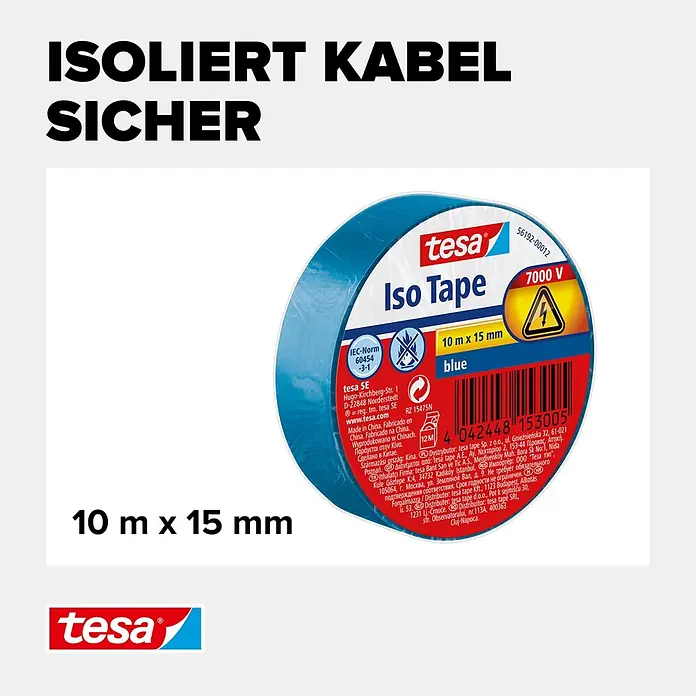 Tesa Isolierband Iso Tape - Blau, 10 m x 15 mm - Informationsansicht