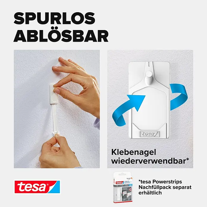 Tesa Klebenagel - Geeignet für: Tapeten, Belastbarkeit: 0,5 kg, 2 Stk., Weiß - Informationsansicht