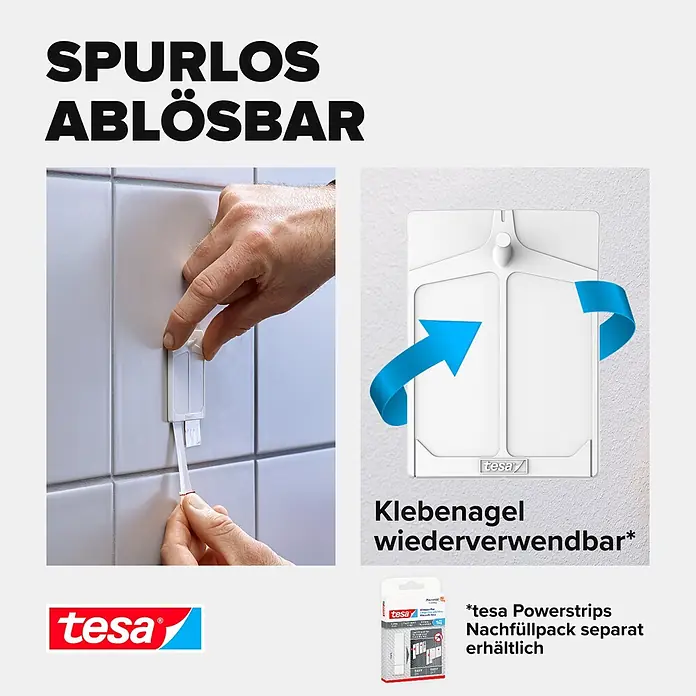Tesa Klebenagel - Geeignet für: Fliesen, Belastbarkeit: 4 kg, 2 Stk., Weiß - Informationsansicht