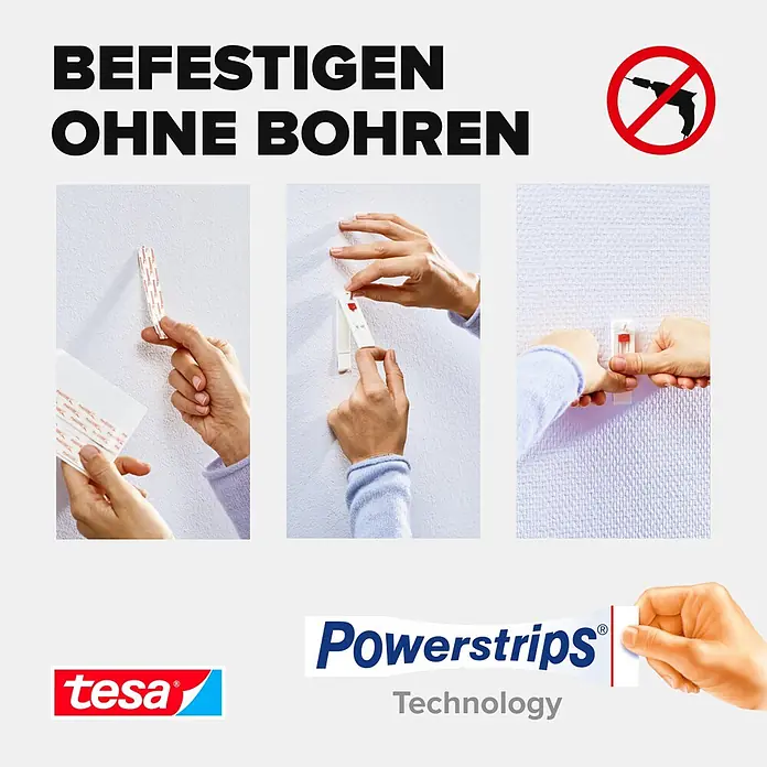Tesa Verstellbarer Klebenagel - Geeignet für: Tapeten, Belastbarkeit: 1 kg, 2 Stk., Weiß - Informationsansicht