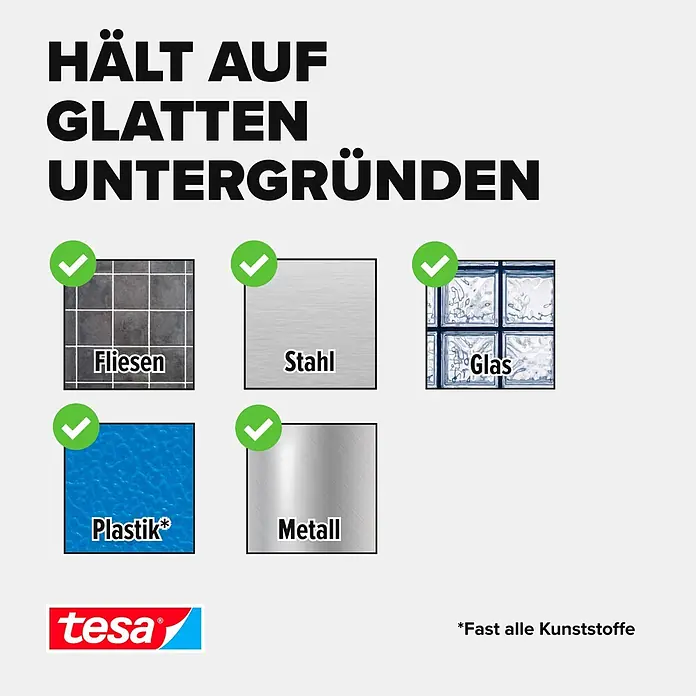 Tesa Montageband - Geeignet für: Fliesen, Feuchtraum, 1,5 m x 19 mm - Informationsansicht