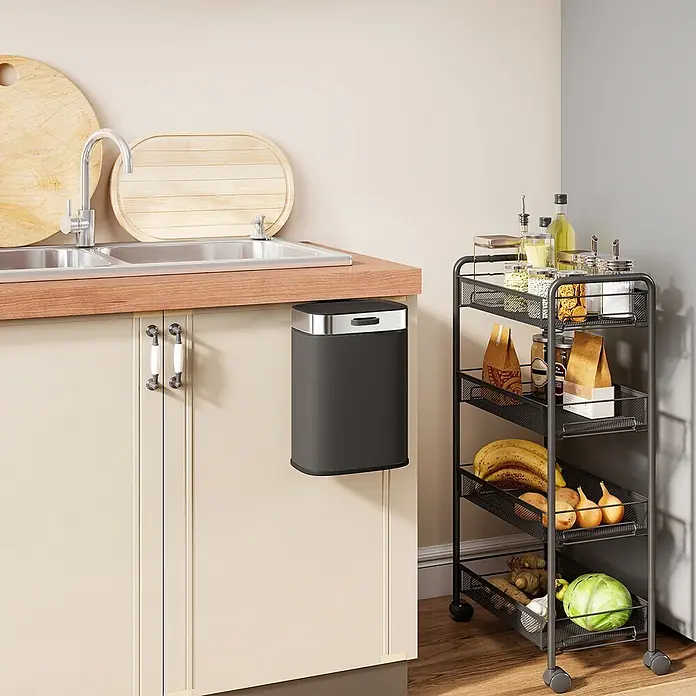Homcom Standard-Mülleimer zum Einhängen - 5 l, Edelstahl, Schwarz