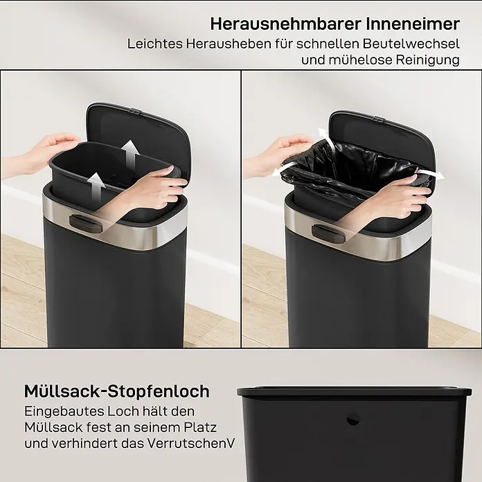 Homcom Standard-Mülleimer zum Einhängen - 5 l, Edelstahl, Schwarz