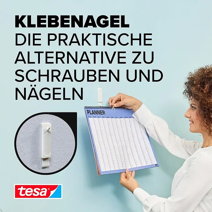 Tesa Klebenagel - Geeignet für: Tapeten, Belastbarkeit: 1 kg, 2 Stk., Weiß - Informationsansicht